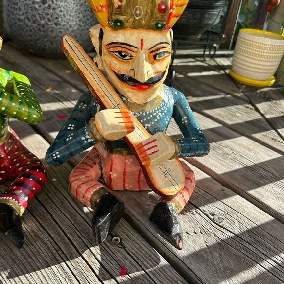 Vintage Set 4- Indian Handicraft Wooden Rajasthan Musicians Folk Art Statues - Picture 8 of 16